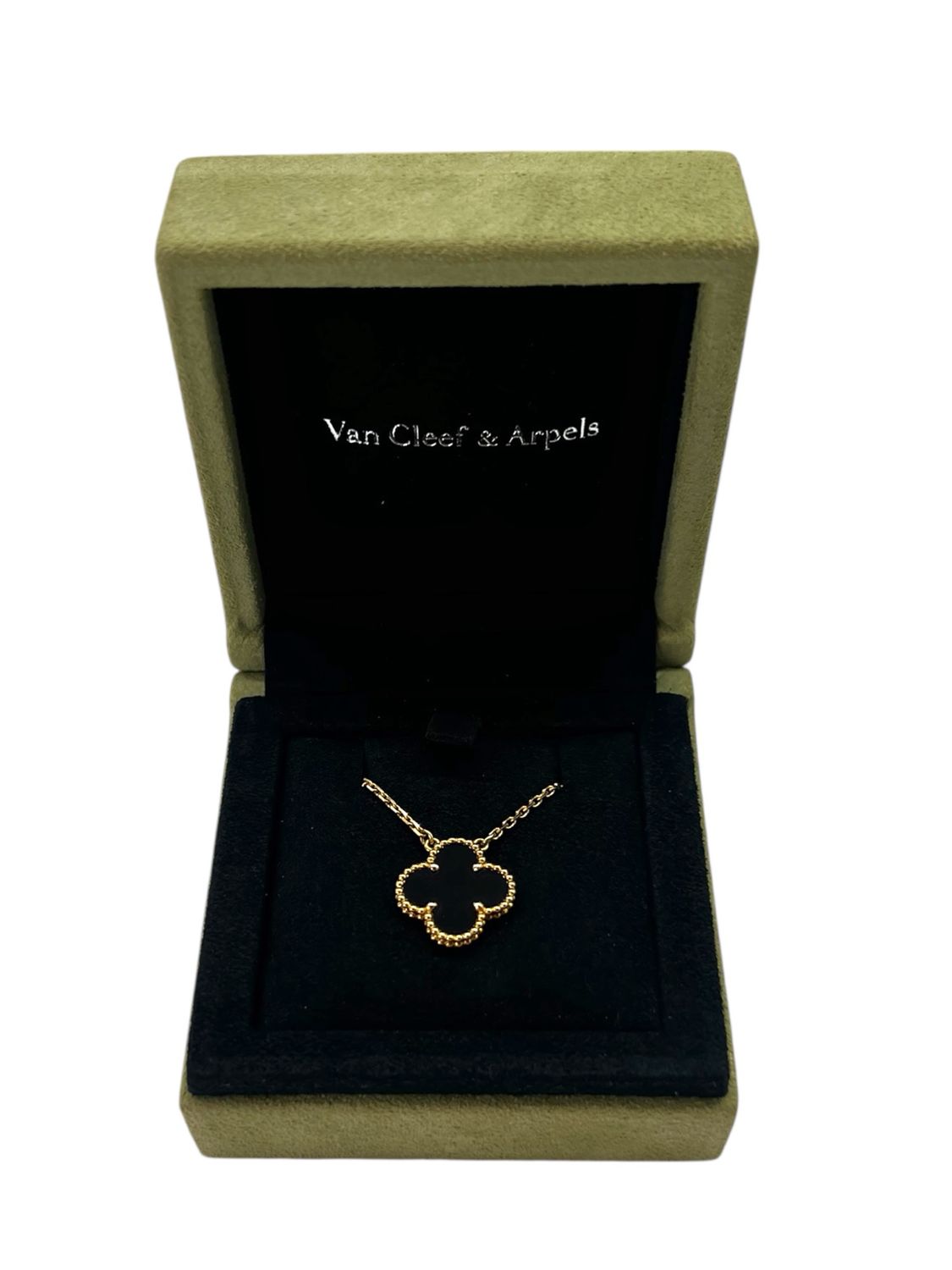 Van Cleef &amp; Arpels Yellow Gold Black Onyx Vintage Alhambra Pendant Necklace