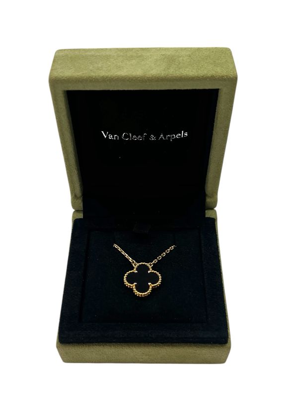 Van Cleef &amp; Arpels Yellow Gold Black Onyx Vintage Alhambra Pendant Necklace