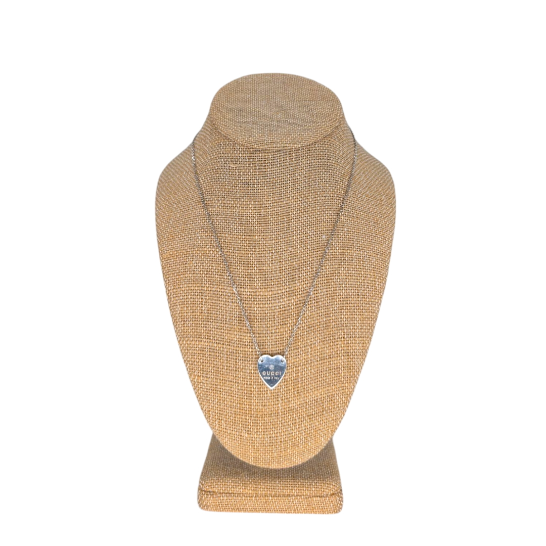 Gucci  Sterling Silver Trademark Heart Pendant Necklace