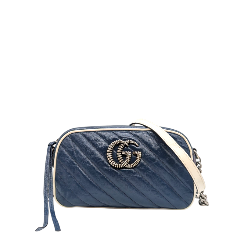 Gucci  Vintage Effect Calfskin Matelasse Diagonal Small Torchon GG Marmont Chain Shoulder Bag