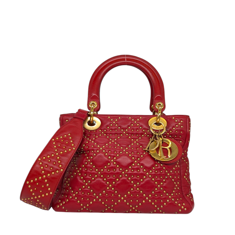 Christian Dior  Calfskin Cannage Studded Medium Supple Lady Dior