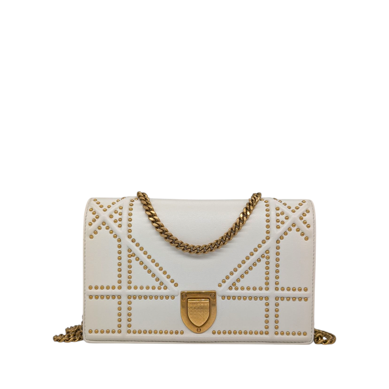Christian Dior  Calfskin Studded Diorama Wallet on Chain Pouch