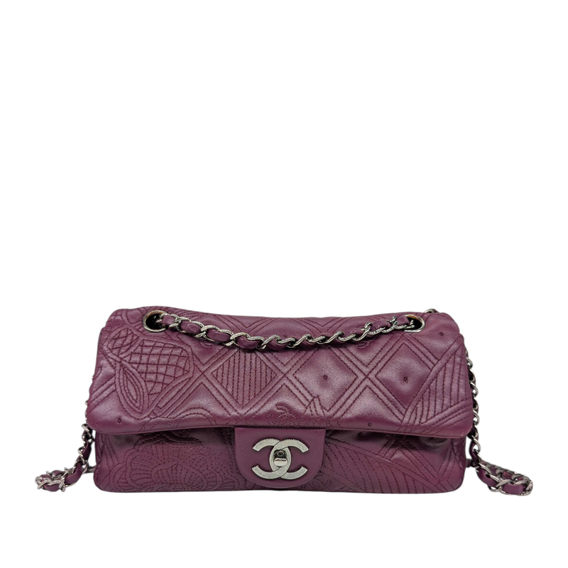 Chanel Embossed Camellia Lambskin Shoulder Bag