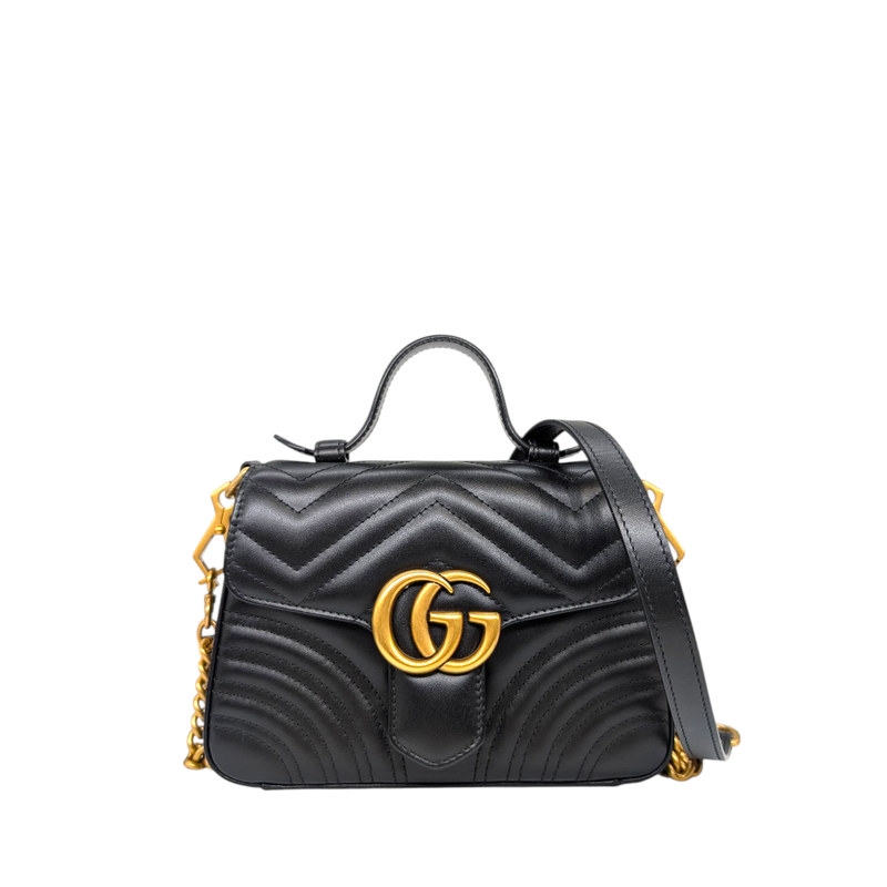 Gucci  Calfskin Matelasse Mini GG Marmont Top Handle Shoulder Bag