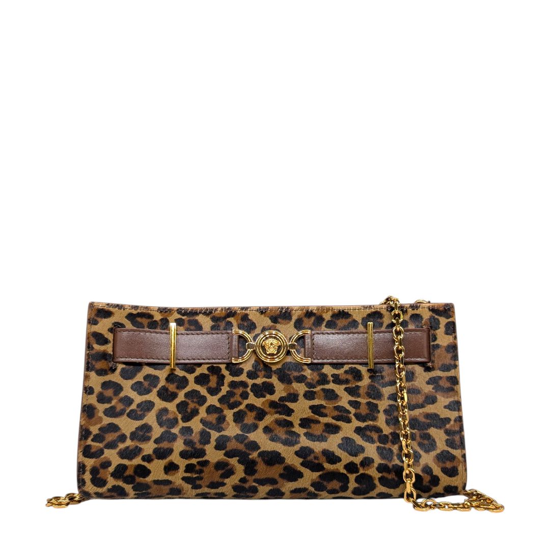 Versace Medusa 95 Leopard Calf Hair Clutch Bag