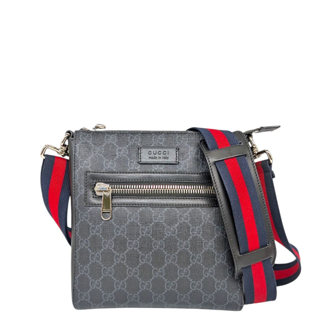 Gucci  GG Supreme Monogram Appia Calfskin Web Flat Messenger Bag
