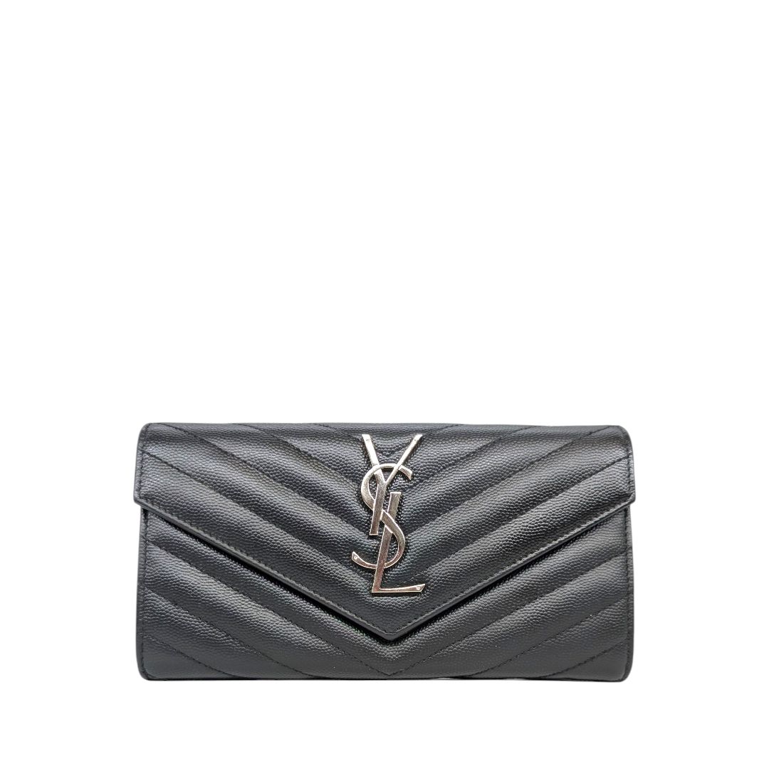 Saint Laurent  Grain De Poudre Matelasse Chevron Monogram Flap Wallet