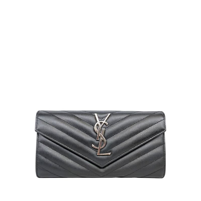 Saint Laurent  Grain De Poudre Matelasse Chevron Monogram Flap Wallet