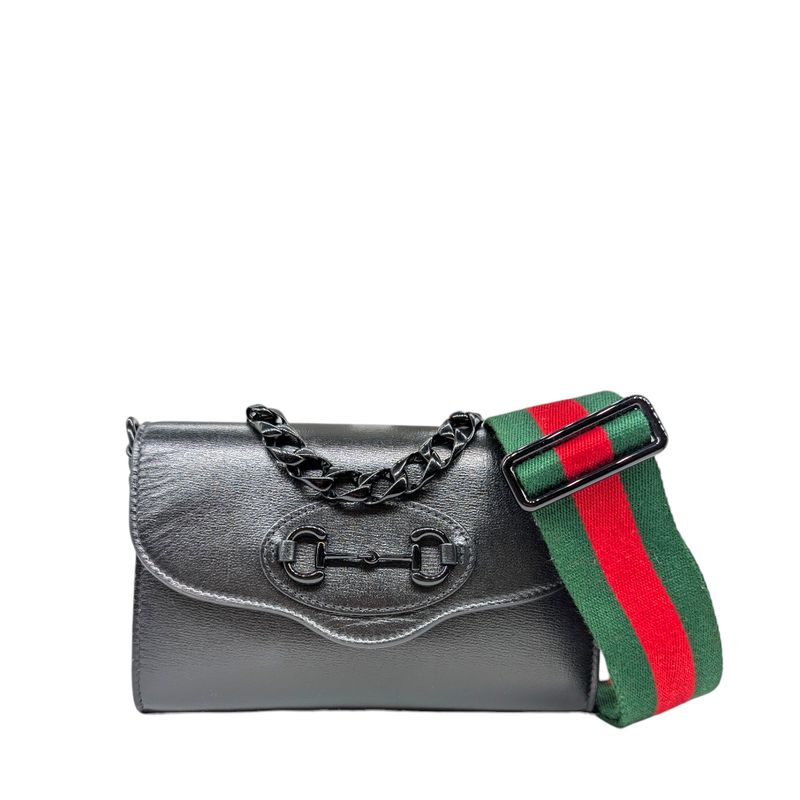 Gucci  Azalea Calfskin Web Monochrome Mini Horsebit 1955 Chain Shoulder Bag