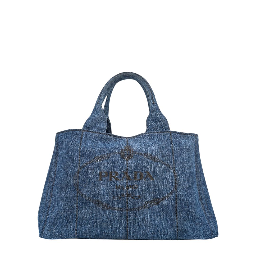 Prada Denim Canapa Logo Tote