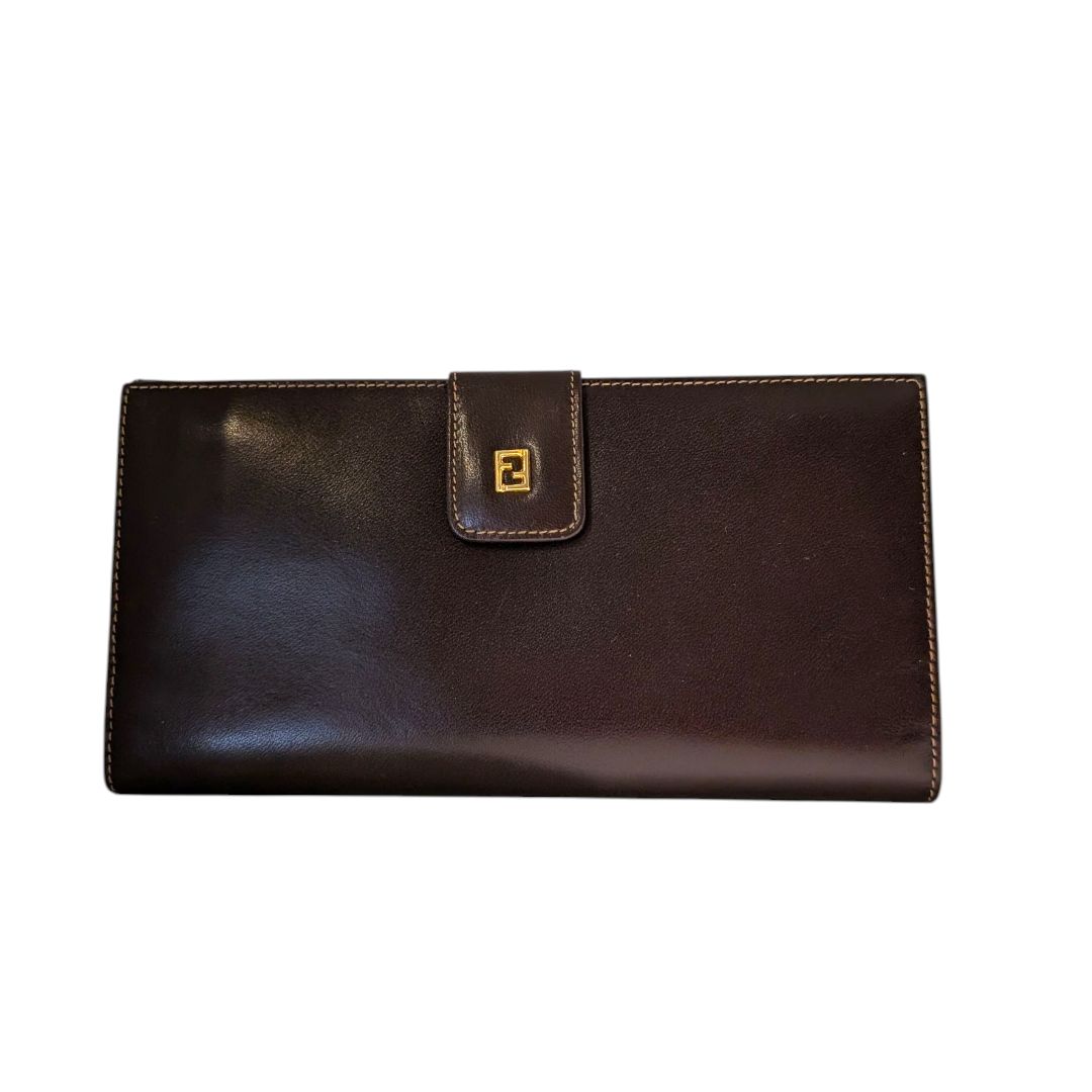 Fendi Vintage Dark Brown Leather Gold Logo Clasp