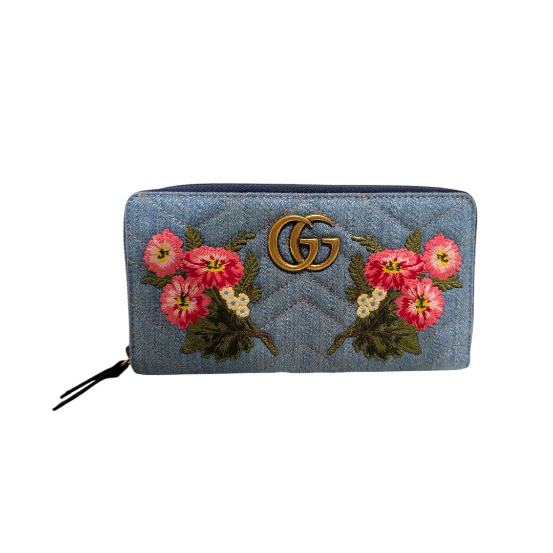 Gucci GG Marmont Denim Floral Long Wallet