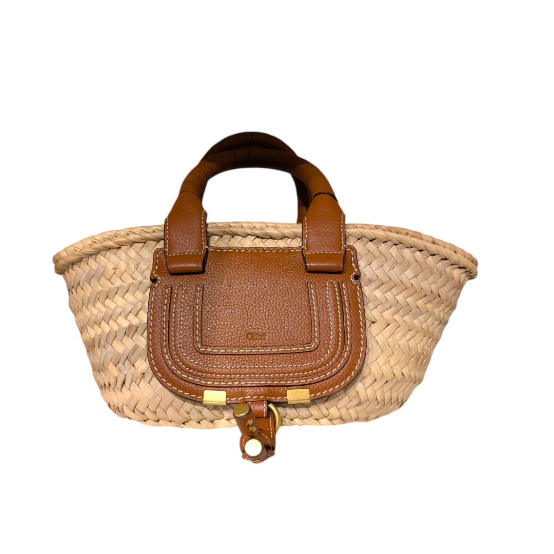 Chloe Raffia Small Grain Calfskin Medium Marcie Basket