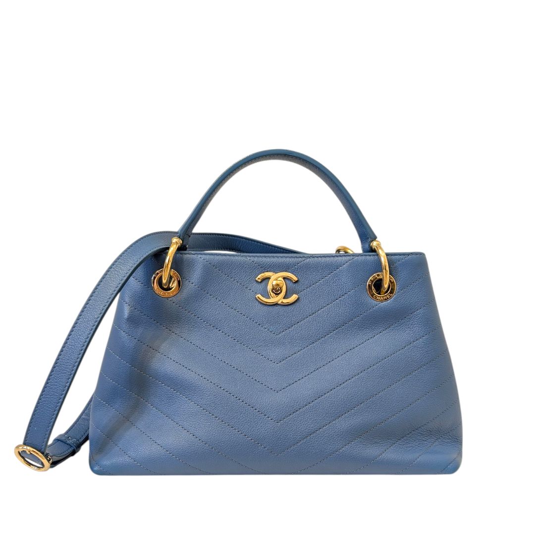 Chanel Calfskin  Stitched Large Chevron Chic Shopping Tote