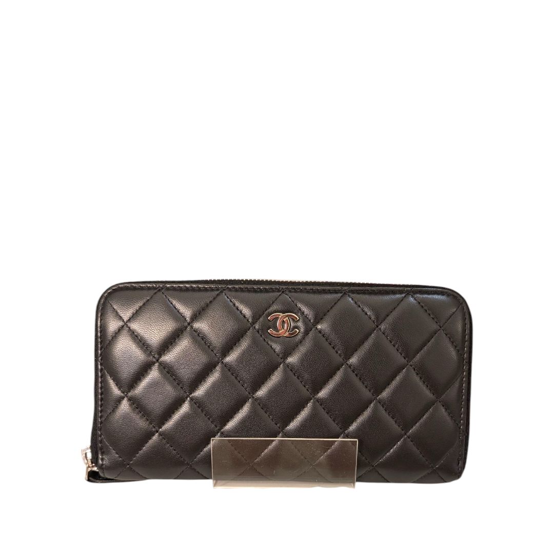 Chanel Quilted Lambskin Zip Around Wallet (Black)