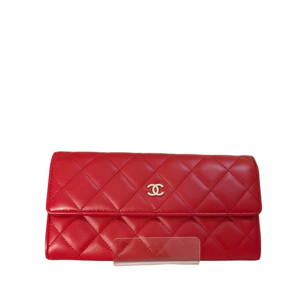 Chanel Red Quilted Lambskin L Flap Wallet