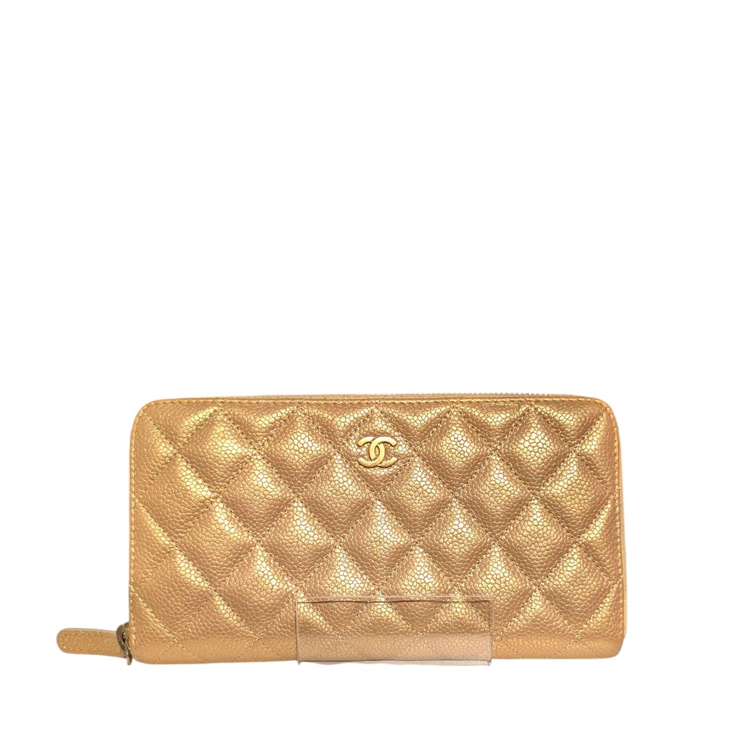 Chanel Iridescent Caviar Quilted Large Gusset Zip Around