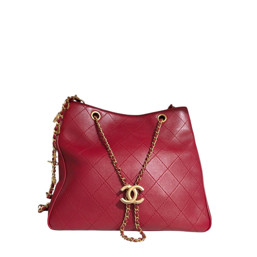Chanel Calfskin Stiched Small Drawstring Bag