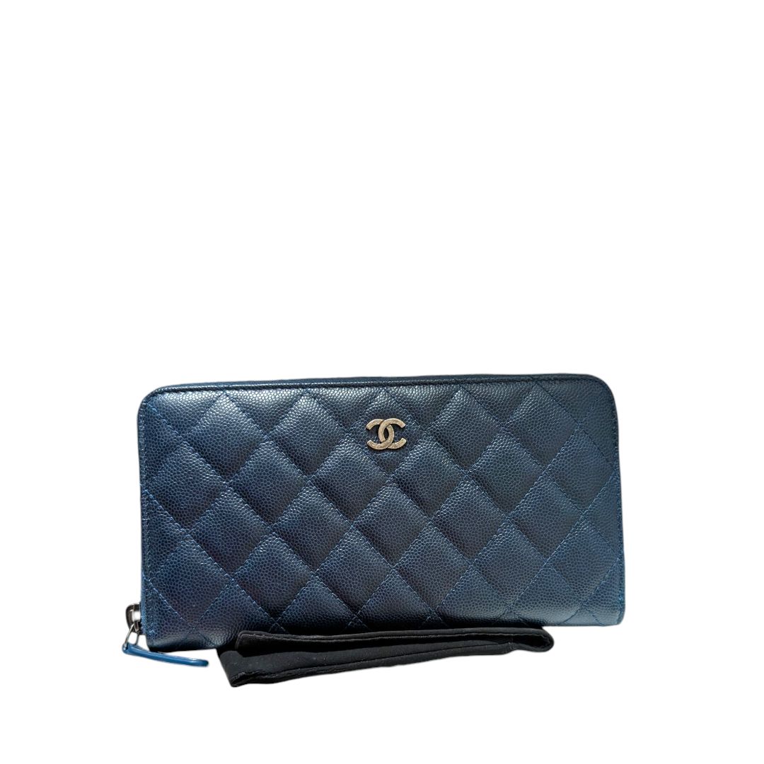 Chanel Quilted Caviar Long Zip Around Wallet
