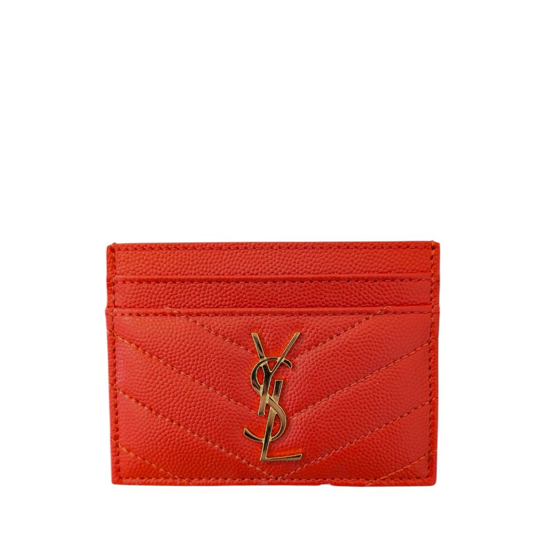 Saint Laurent Grain De Poudre Matelasse Card Holder (Orange)
