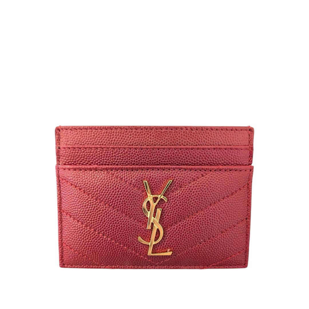 Saint Laurent Grain De Poudre Matelasse Card Holder (Burgundy)