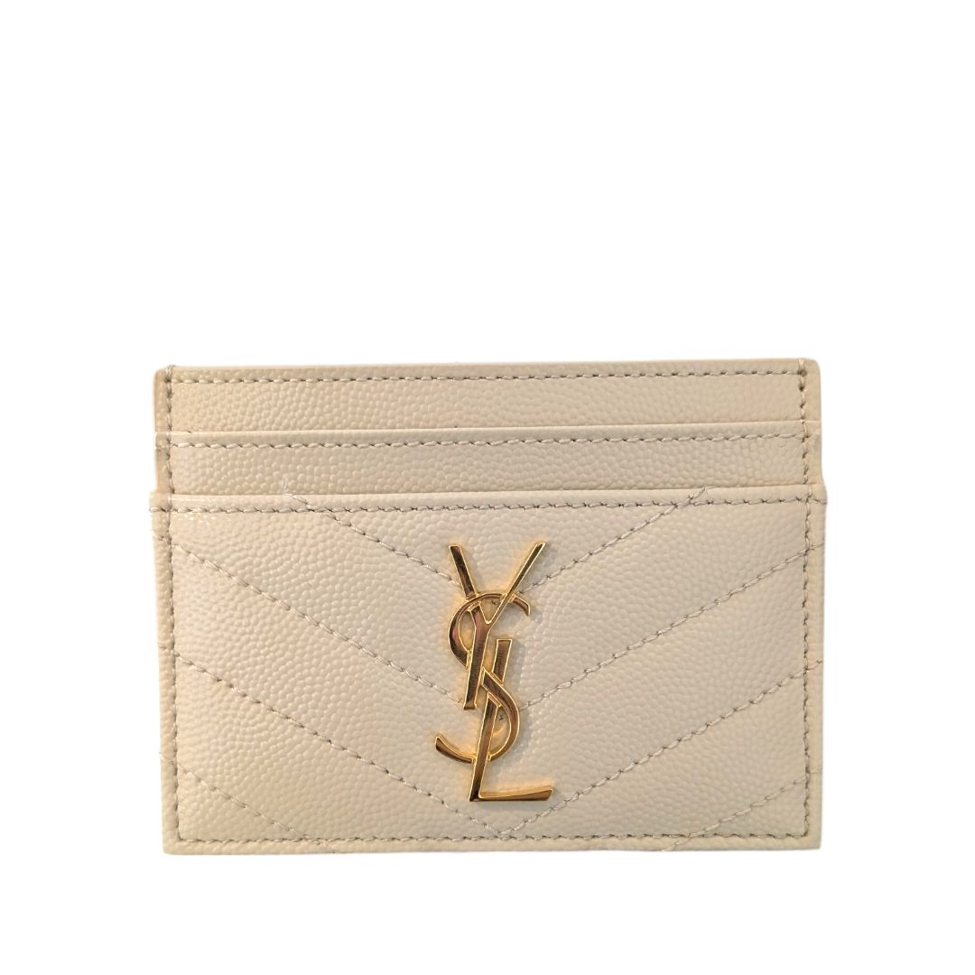 Saint Laurent Grain De Poudre Matelasse Card Holder (Cream)
