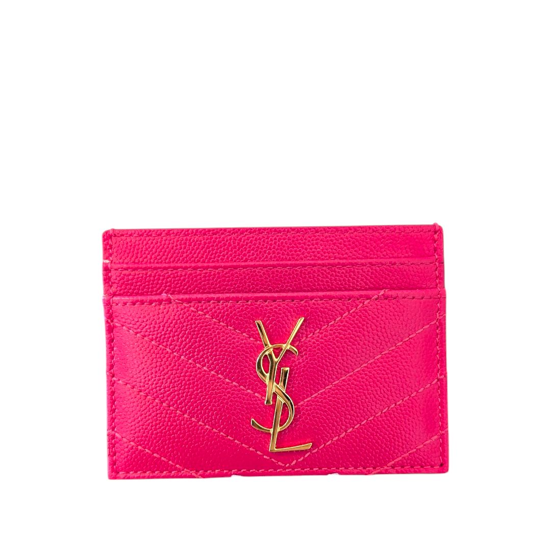 Saint Laurent Grain De Poudre Matelasse Card Holder (Pink)