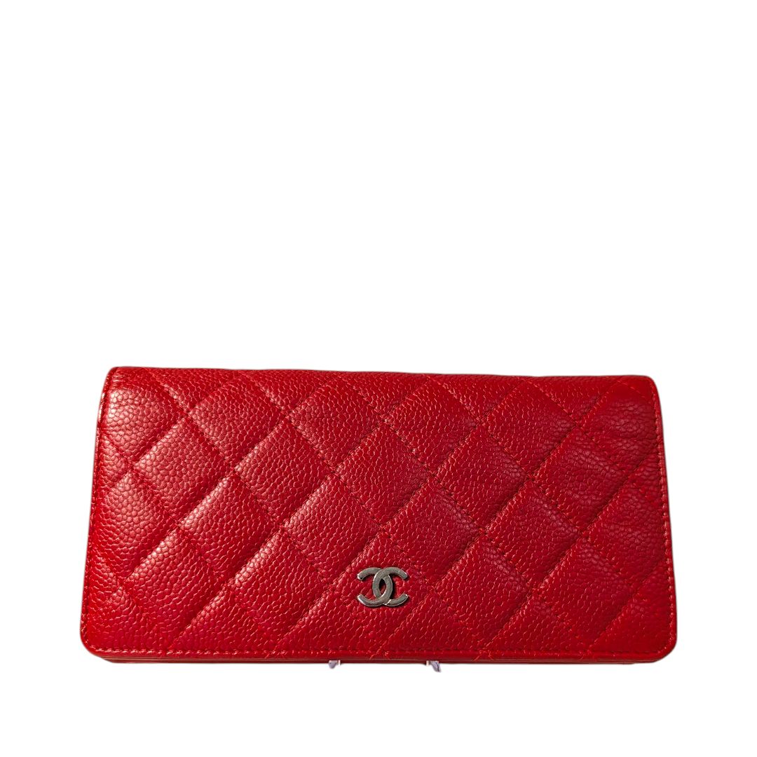 Chanel Caviar Quilted Yen Wallet (Red)