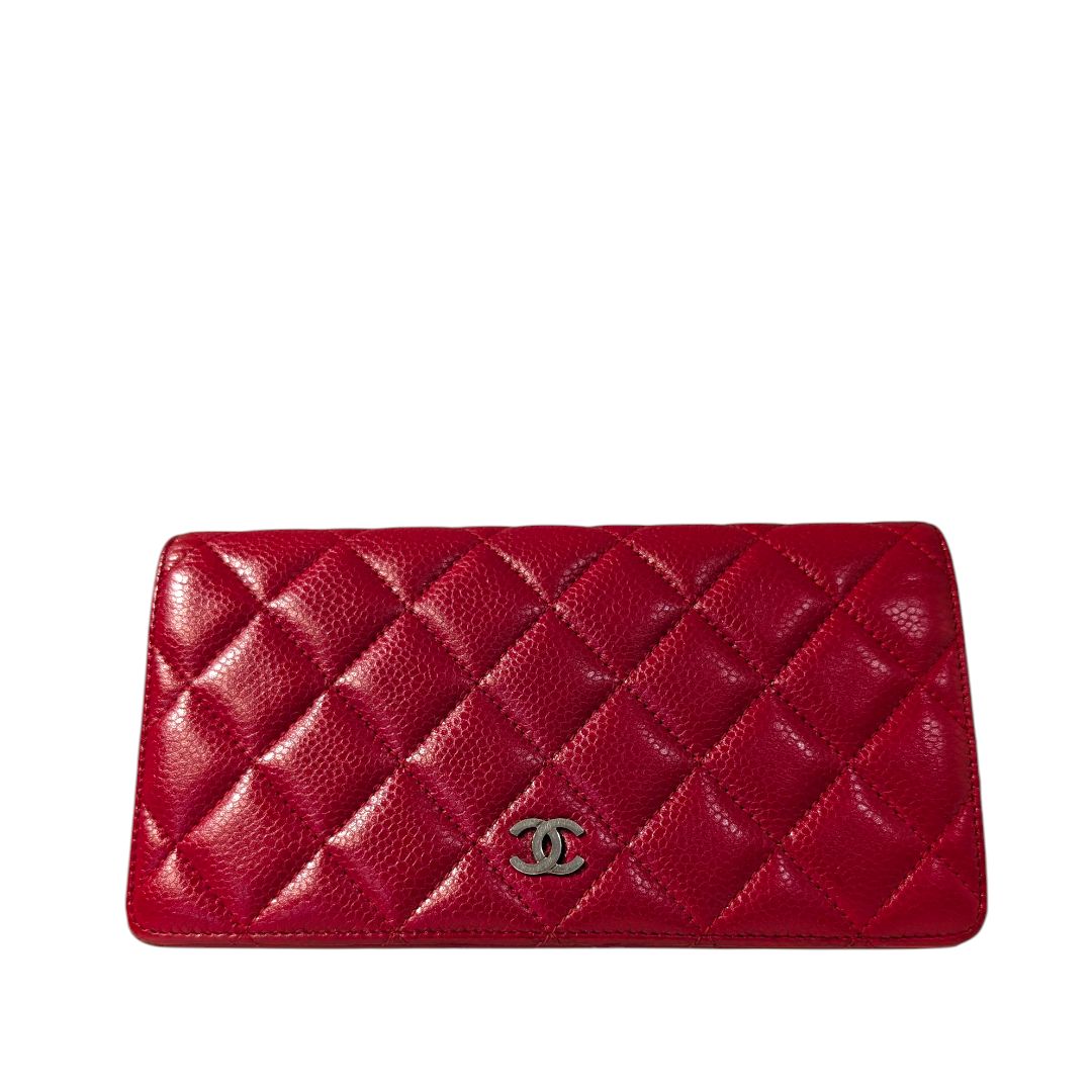 Chanel Caviar Quilted Yen Wallet (Deep Red)