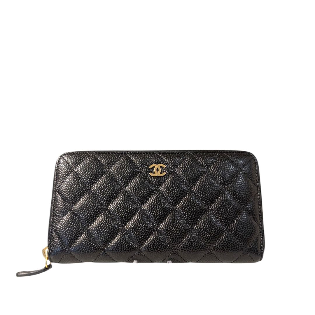 Chanel Caviar Quilted Large Gusset Zip Around Wallet