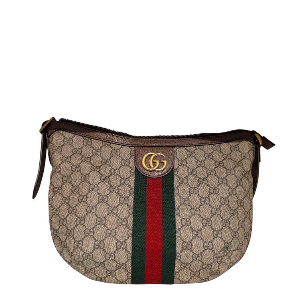 Gucci Supreme Monogram Web Small Ophidia Half Moon Hobo