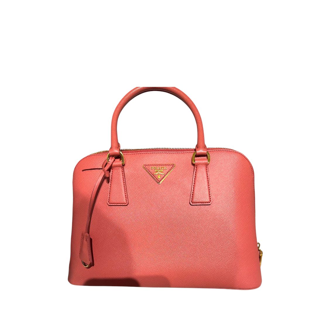 Prada Saffiano Lux Medium Promenade Tote (Deep Coral)