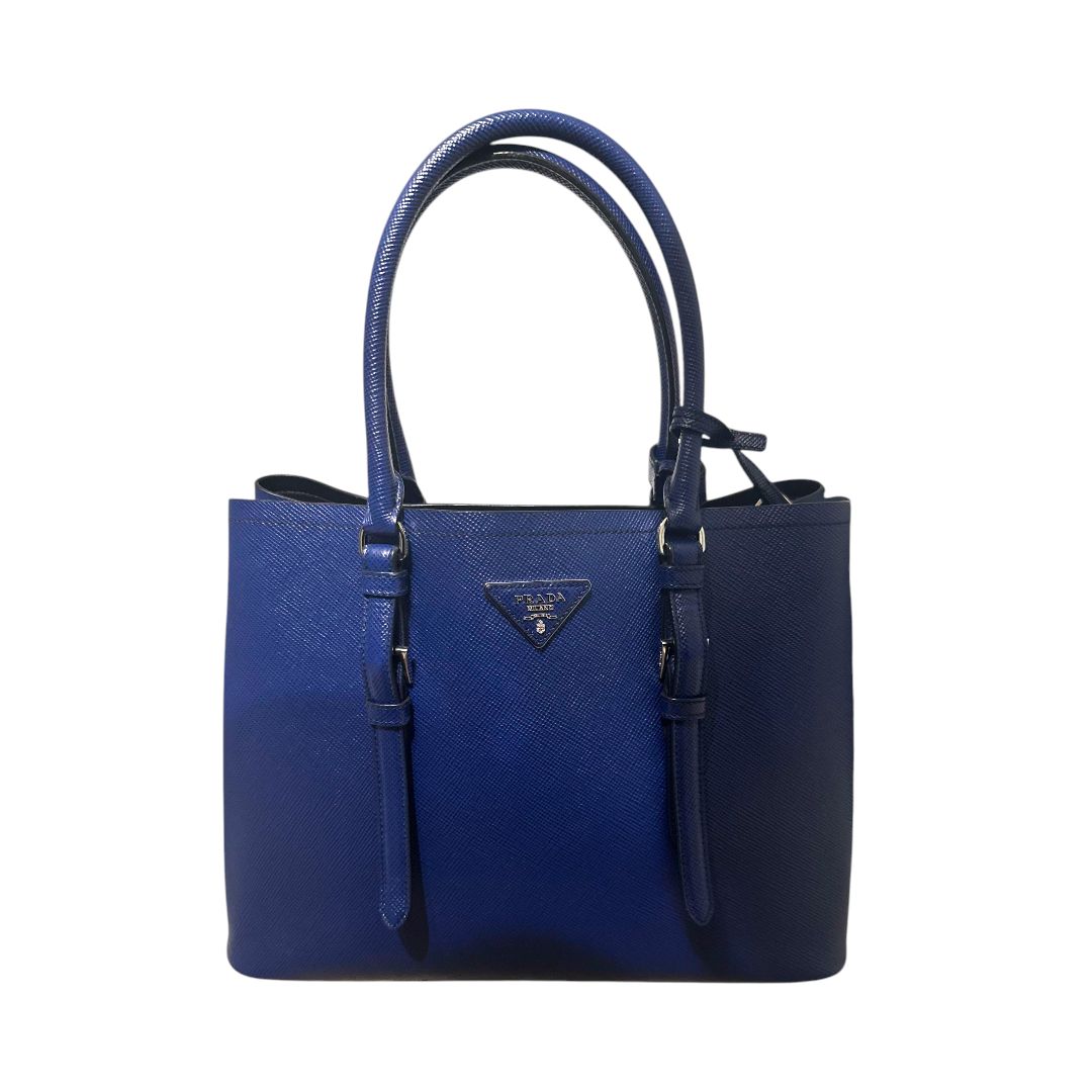 Prada Saffiano Cuir Medium  Double Handle Tote (Blue)