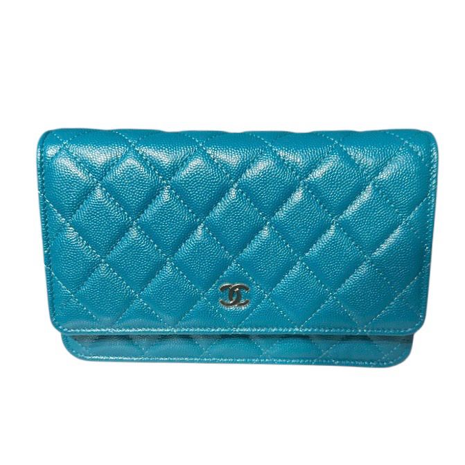 Chanel Caviar Quilted Wallet On Chain (Turquiose)