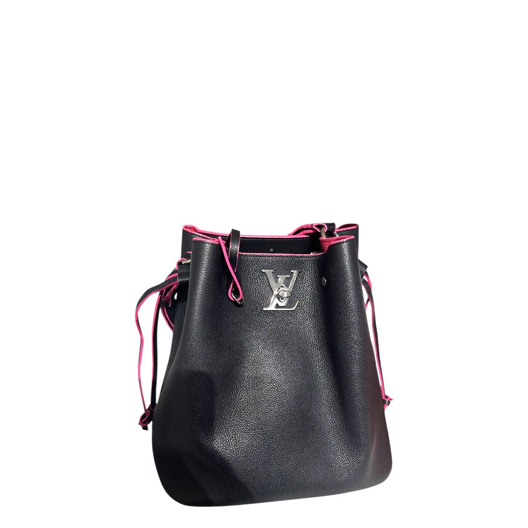Louis Vuitton Calfskin Lockme Bucket (Pink and Black)
