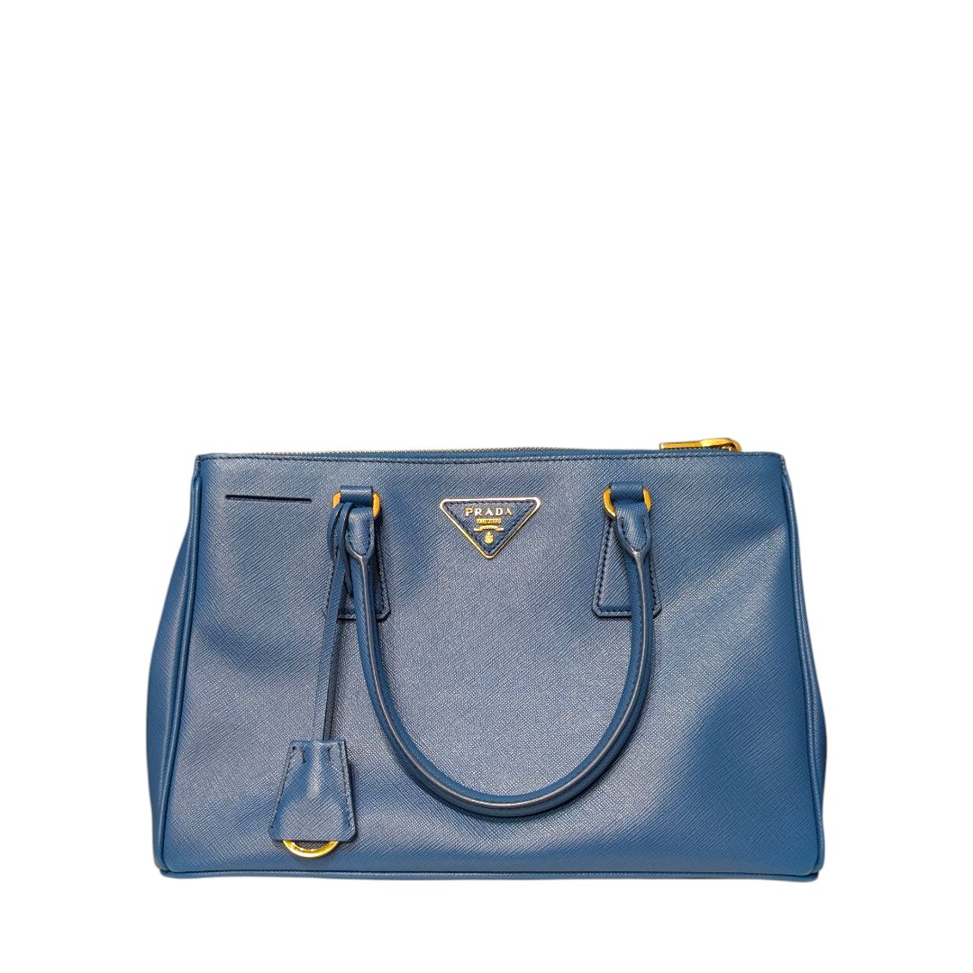 Prada Blue Saffiano Medium Galleria Double Zip Tote