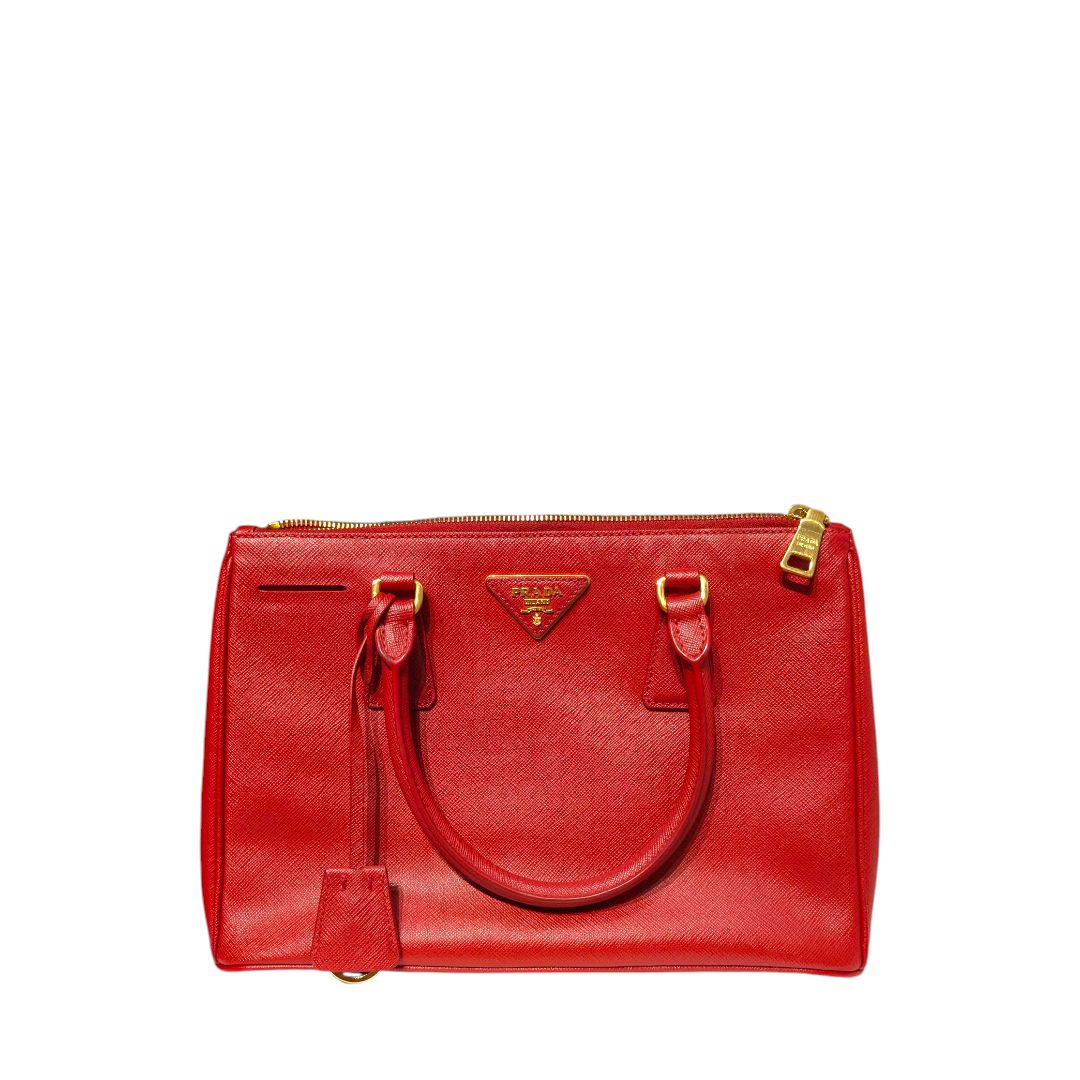 Prada Red Saffiano Medium Galleria Double Zip Tote