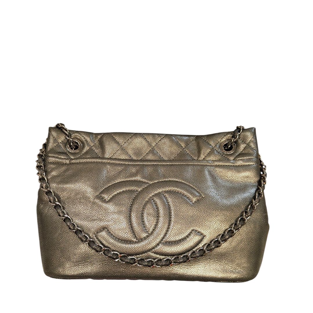 Chanel Metallic Caviar Quilted Large Timeless CC Soft Tote
