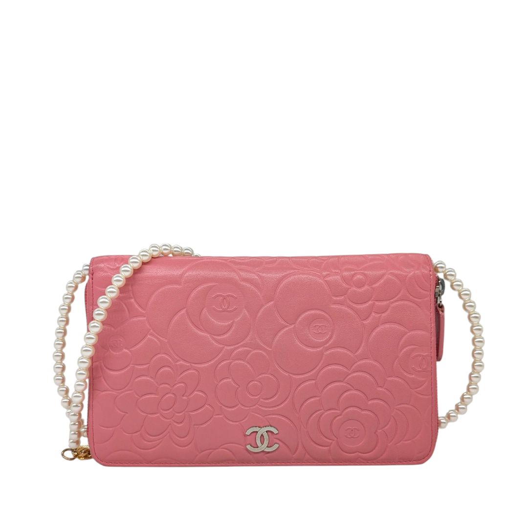 Chanel Camellia Embossed Lambskin Zip Organizer Wallet