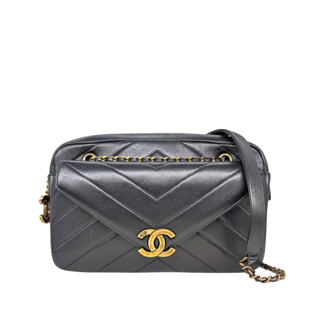 Chanel Lambskin Chevron Quilted Coco Envelope Flap Camera Bag