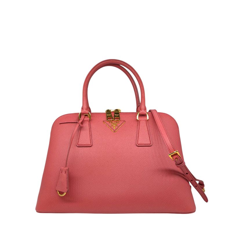 Prada Saffiano Lux Medium Promenade Tote (Deep Coral)