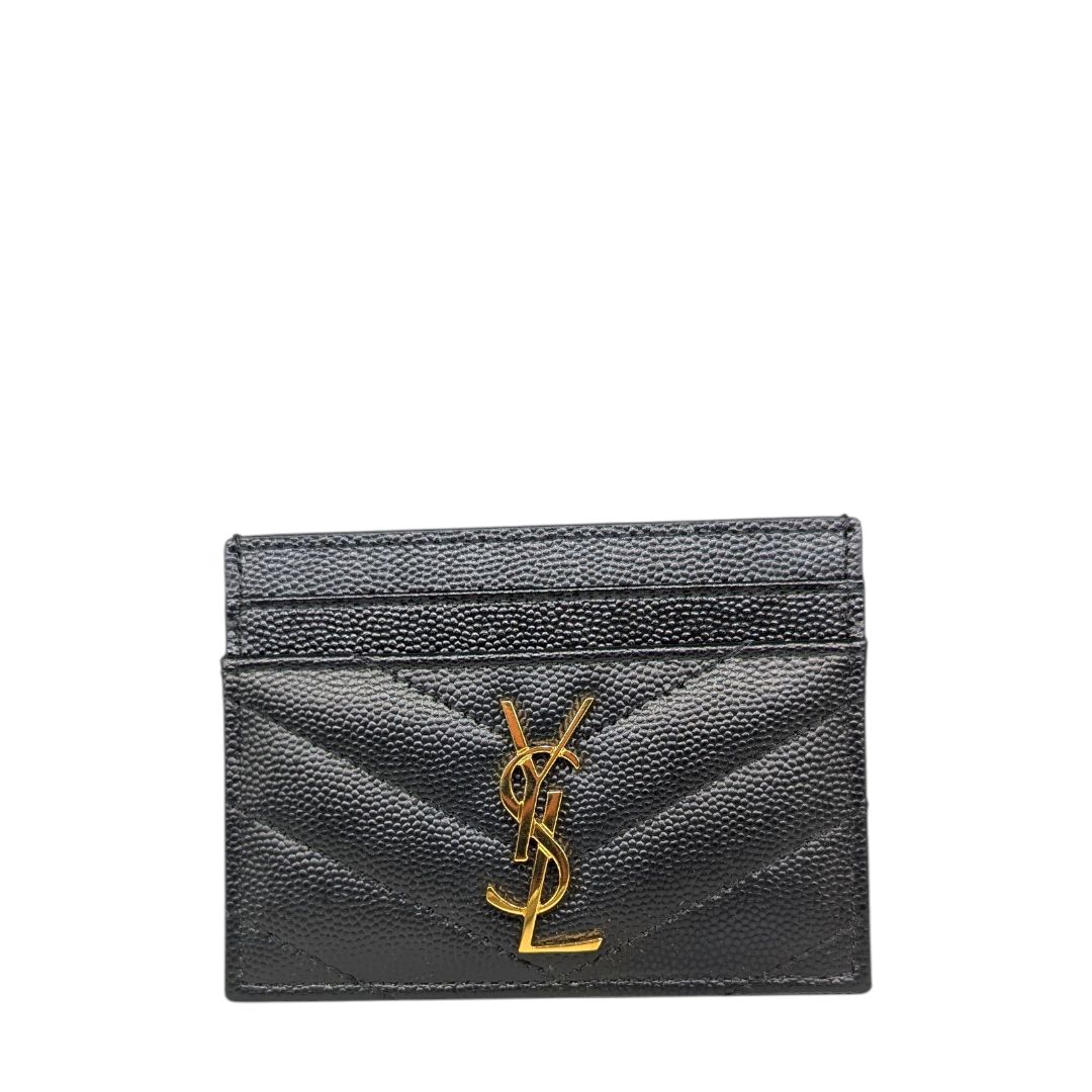 Saint Laurent Black Grain De Poudre Matelasse Chevron Card Holder