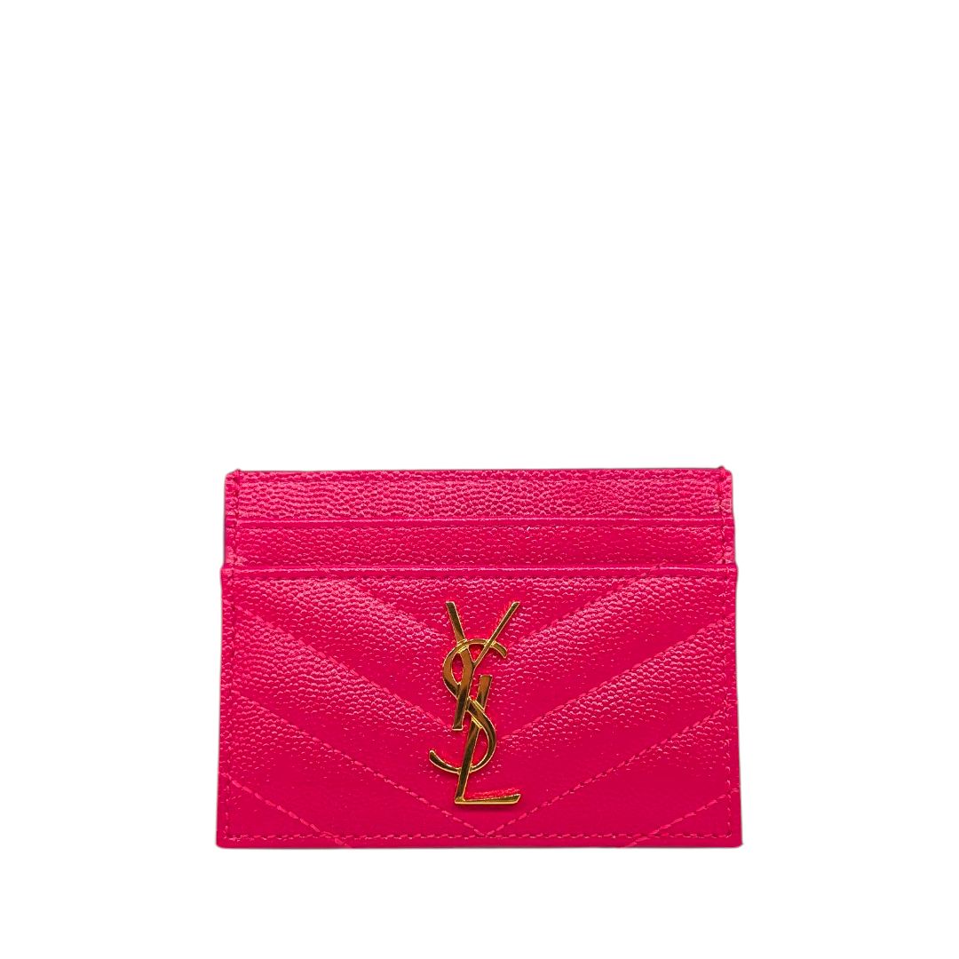 Saint Laurent Pink Grain De Poudre Matelasse Chevron Card Holder