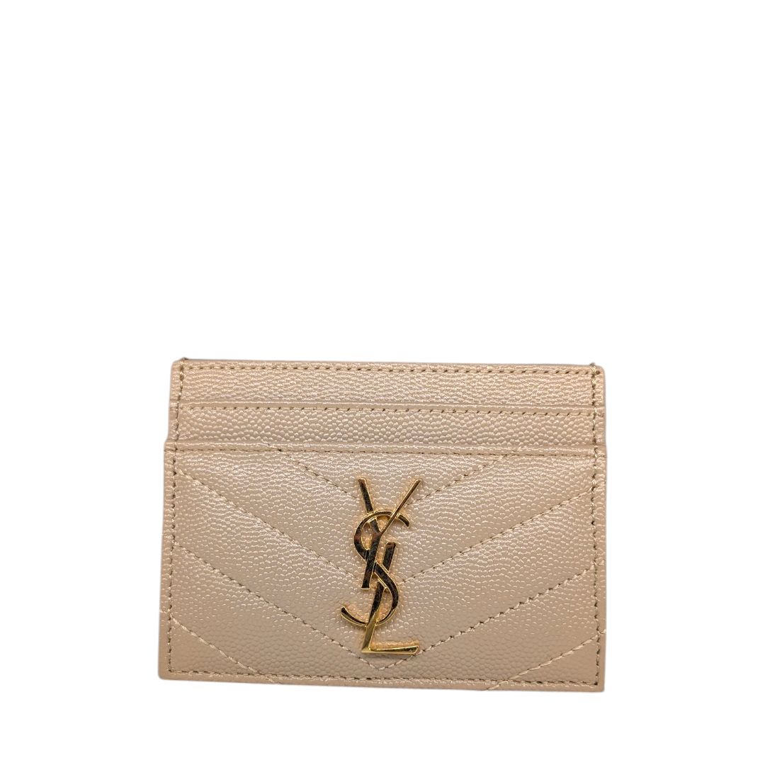 Saint Laurent Tan Grain De Poudre Matelasse Chevron Card Holder
