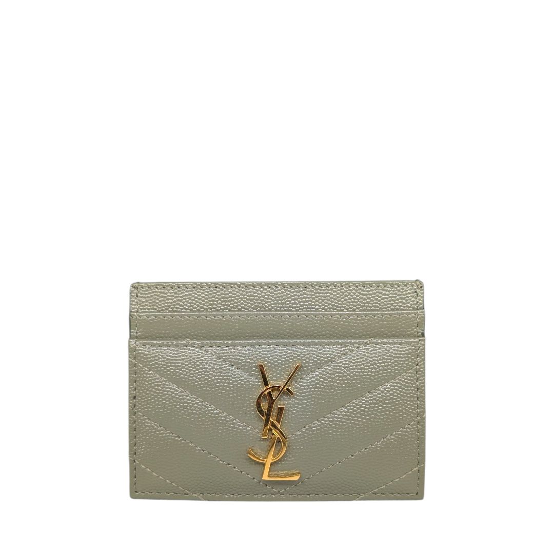 Saint Laurent Sage Grain De Poudre Matelasse Chevron Card Holder