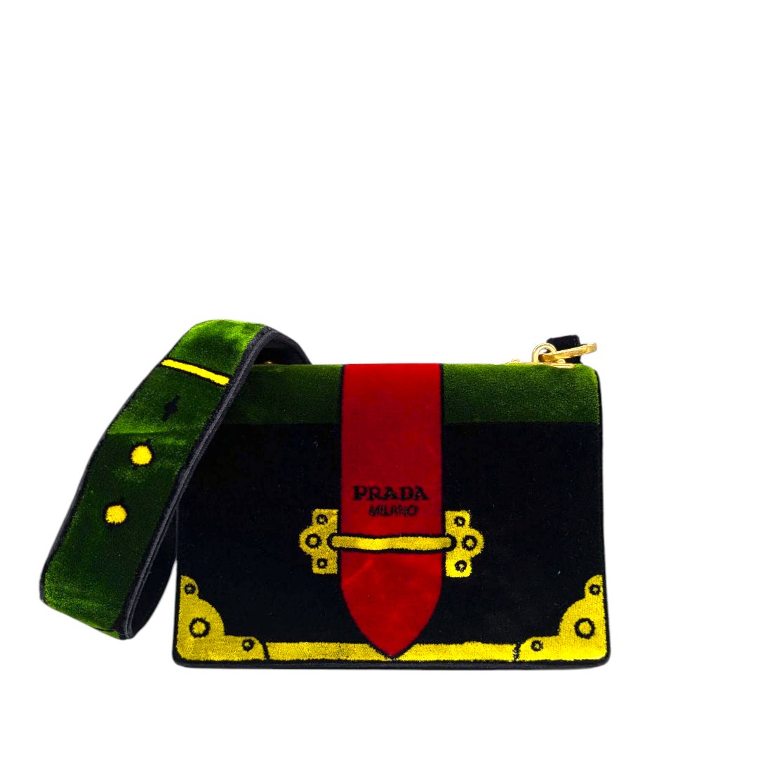 Prada Velvet Cashier Velluto Ricamo Crossbody