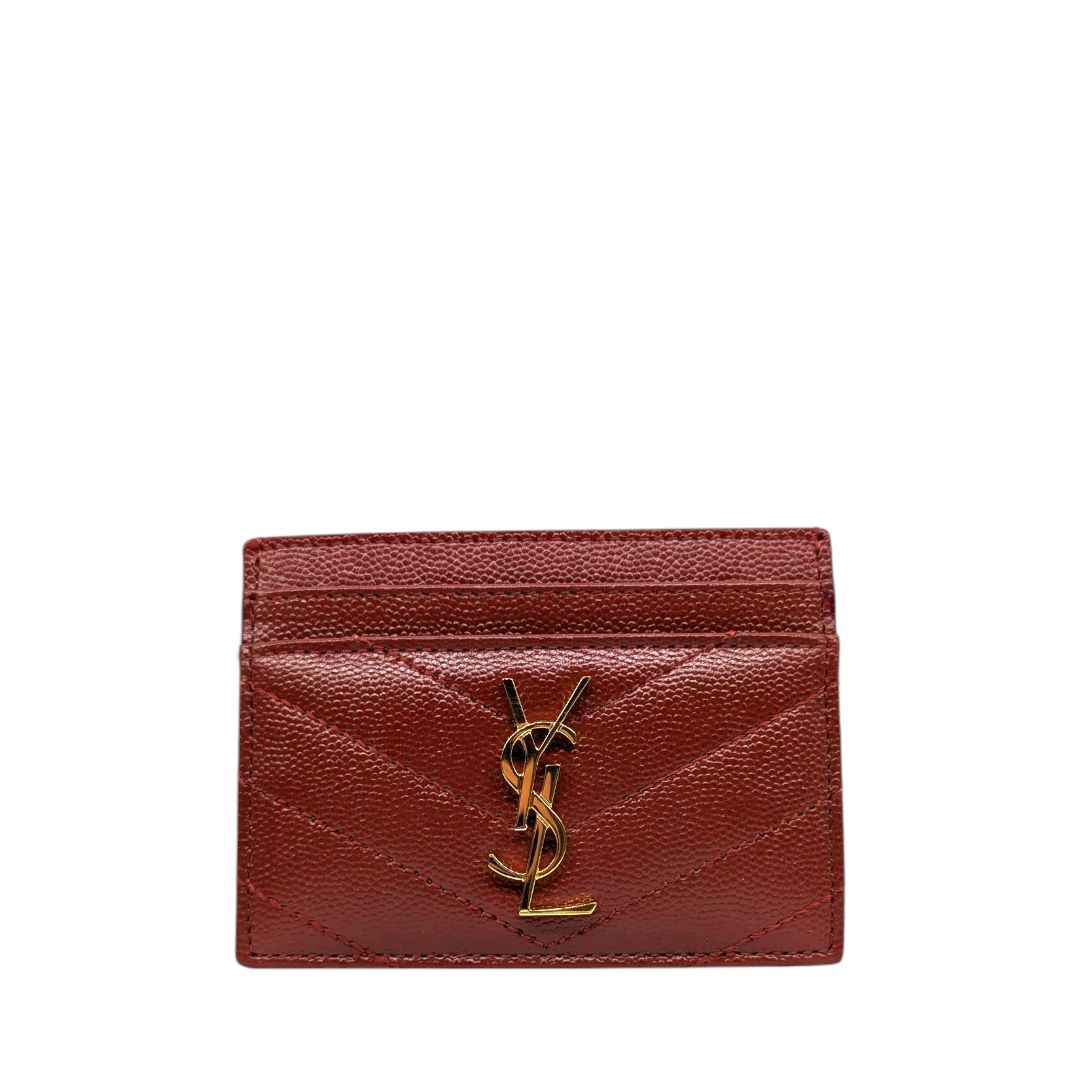 Saint Laurent Brick Red Grain De Poudre Matelasse Chevron Card Holder