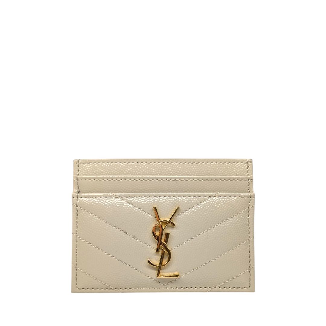 Saint Laurent Cream Grain De Poudre Matelasse Chevron Card Holder