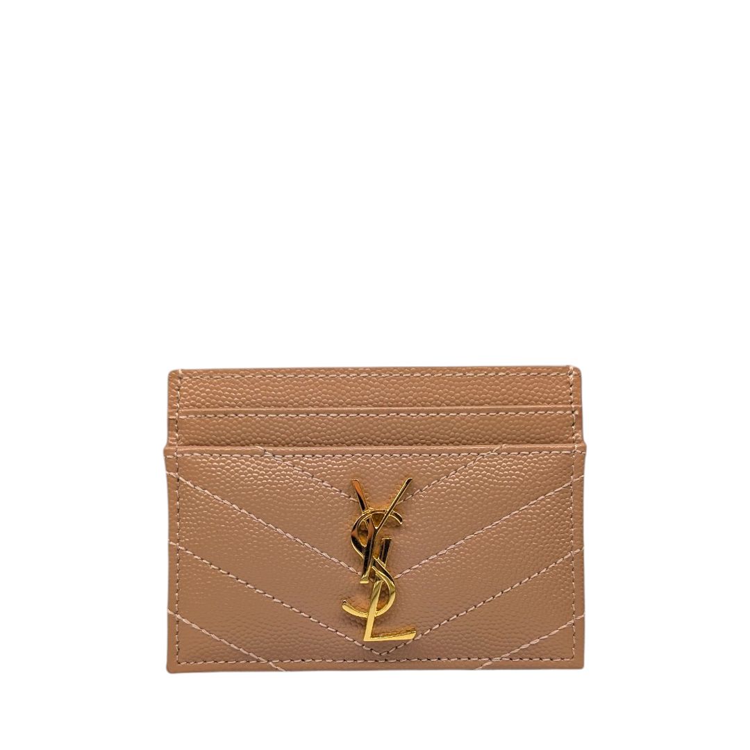 Saint Laurent Blush Grain De Poudre Matelasse Chevron Card Holder