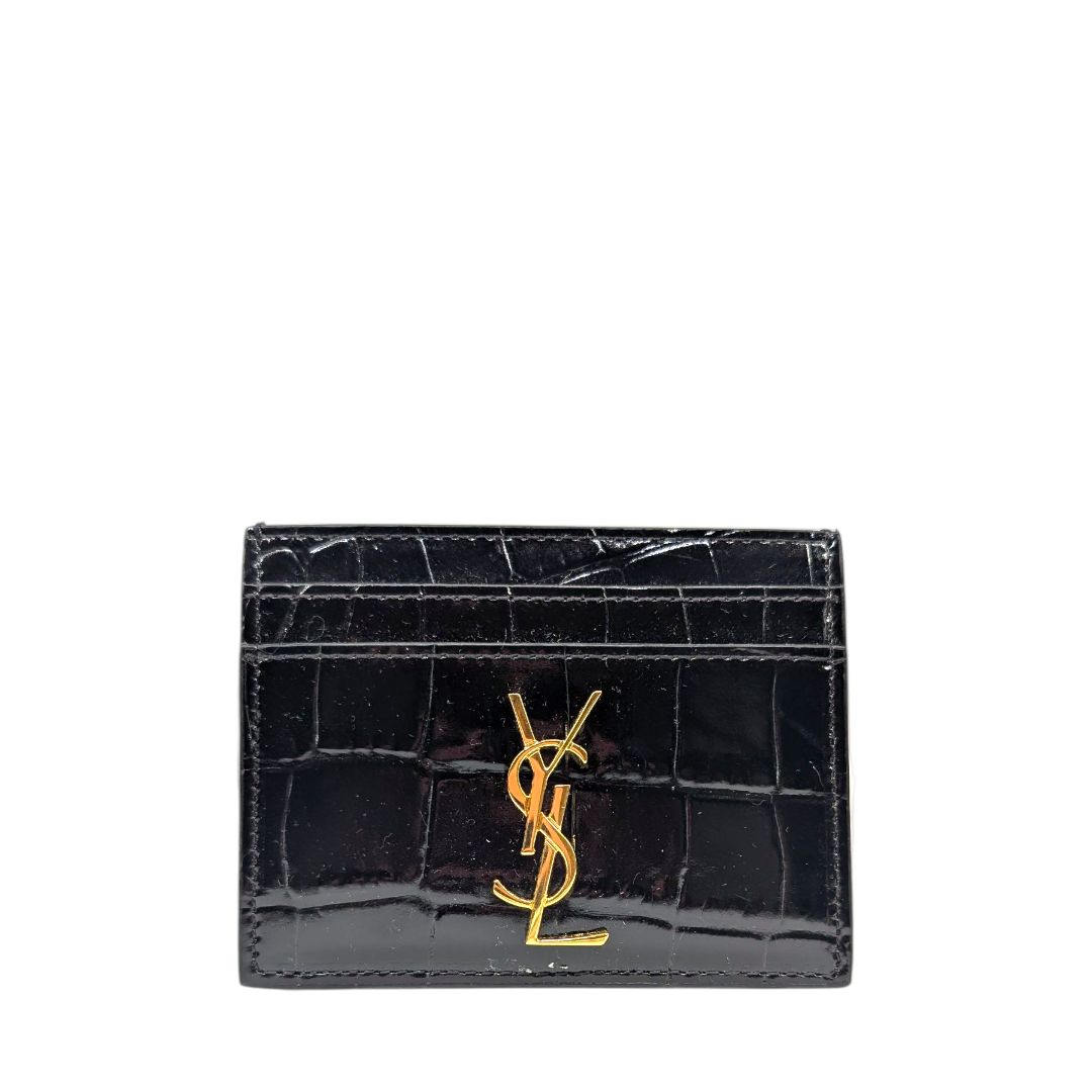 Saint Laurent Black Patent Crocodile Embossed Card Holder